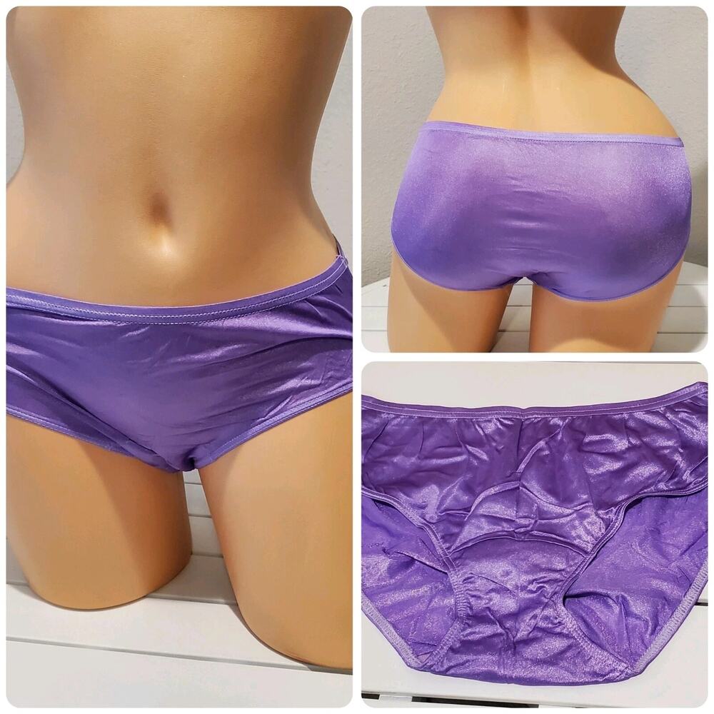 Shadowline 11032 Bikini Panty Shiny Nylon Full Cut Silky Velvet Purple
